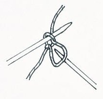 2 needle cast on, pull yarn through Cast on with two needles, pull yarn through